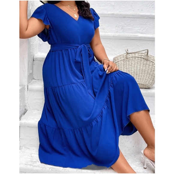 Plus Butterfly Sleeve Belted Dress - Picture 2 of 3